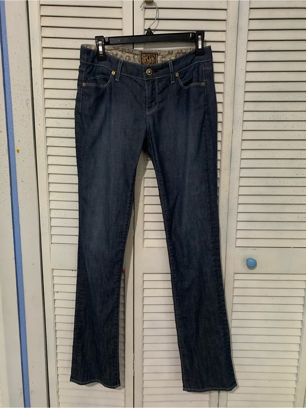 Rich & Skinny Low Rise Straight Leg Denim Jeans Embroidered
